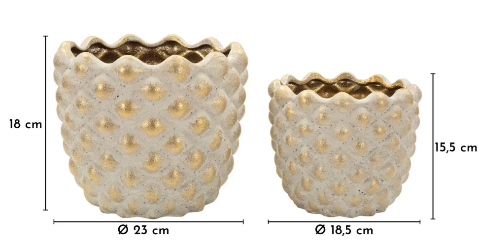 Ensemble de cache-pots géométriques Pépitas en céramique beige et doré