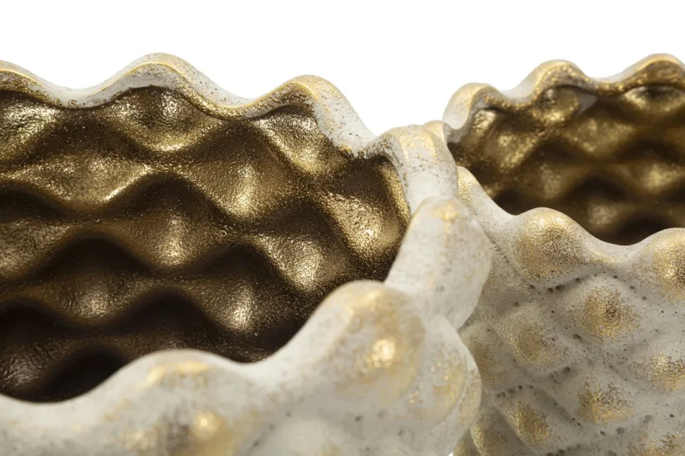 Ensemble de cache-pots géométriques Pépitas en céramique beige et doré