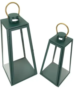 Ensemble de lanternes vertes Poignée dorée Fer et verre