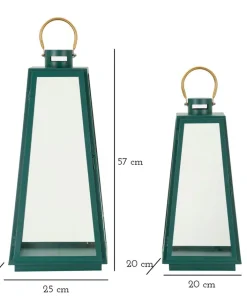 Ensemble de lanternes vertes Poignée dorée Fer et verre