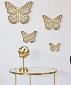 Ensemble de papillons muraux décoratifs 3D en fer doré 4 pièces
