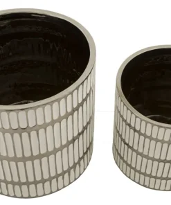 Ensemble de vases en céramique décorés Argenté et Blanc