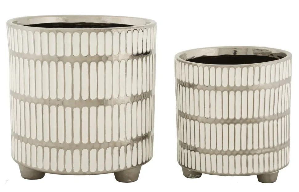 Ensemble de vases en céramique décorés Argenté et Blanc