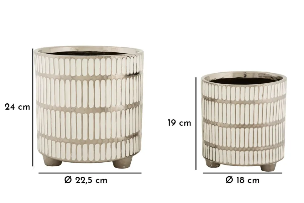 Ensemble de vases en céramique décorés Argenté et Blanc