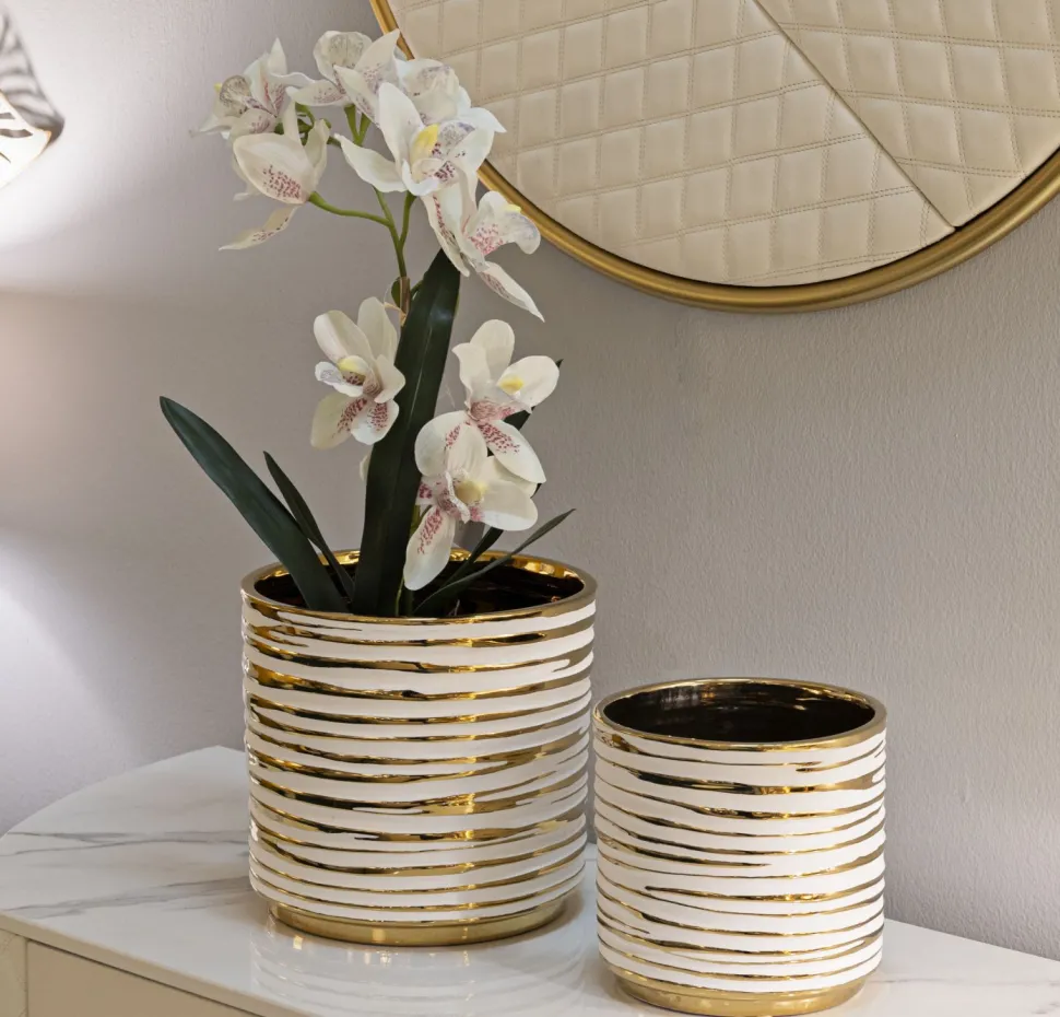 Ensemble de vases en céramique décorés doré Blanc et Doré