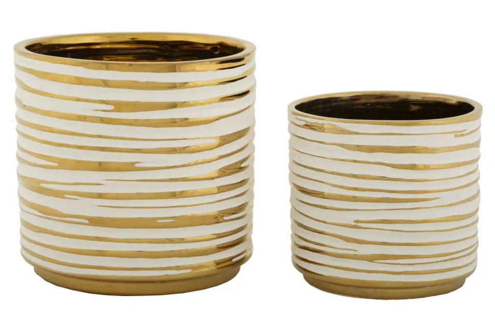 Ensemble de vases en céramique décorés doré Blanc et Doré
