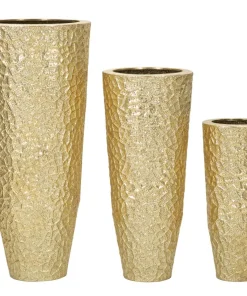 Ensemble de vases ronds en métal doré décorations en relief