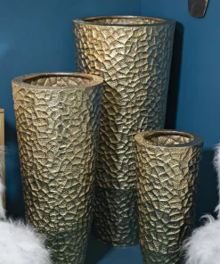 Ensemble de vases ronds en métal doré décorations en relief