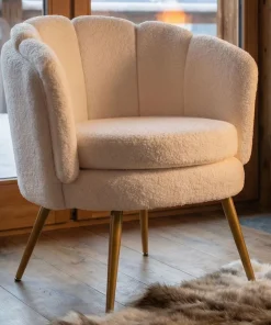 Fauteuil arrondi Brenda Tissu bouclette Beige