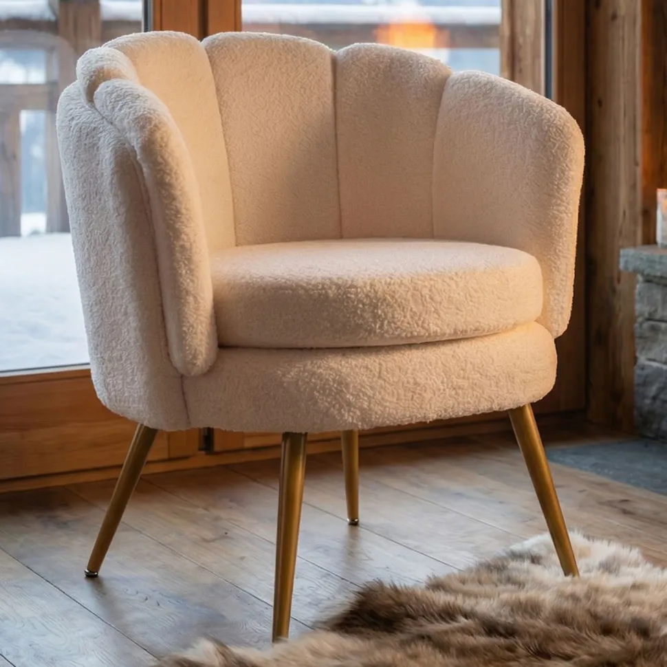 Fauteuil arrondi Brenda Tissu bouclette Beige
