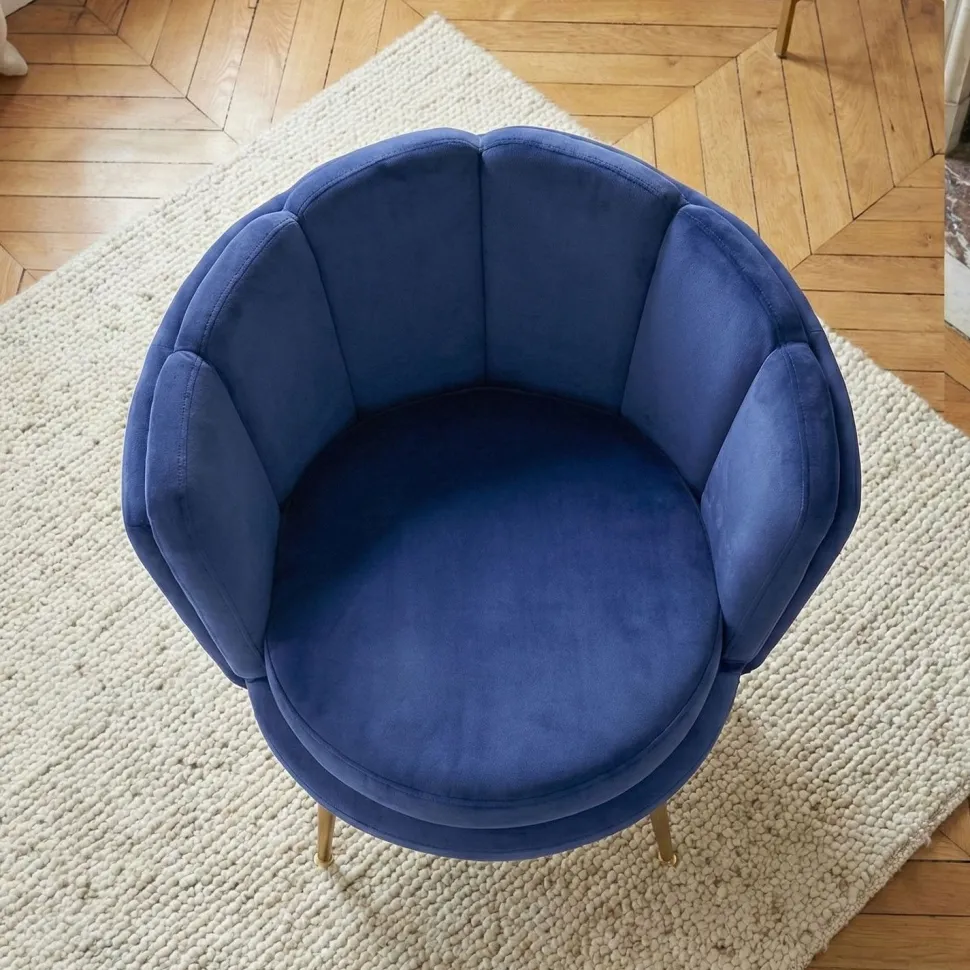 Fauteuil arrondi Brenda Velours Bleu