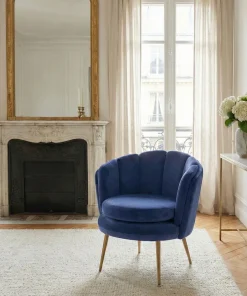 Fauteuil arrondi Brenda Velours Bleu