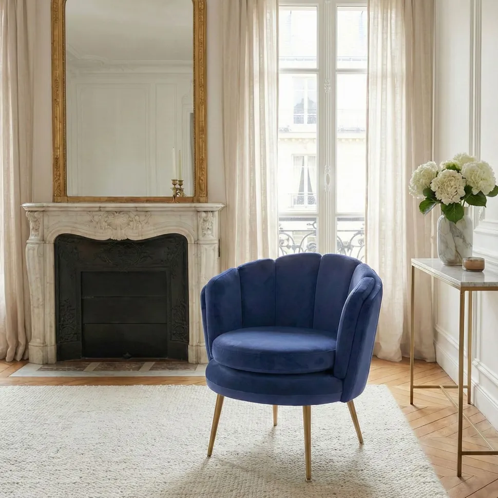 Fauteuil arrondi Brenda Velours Bleu