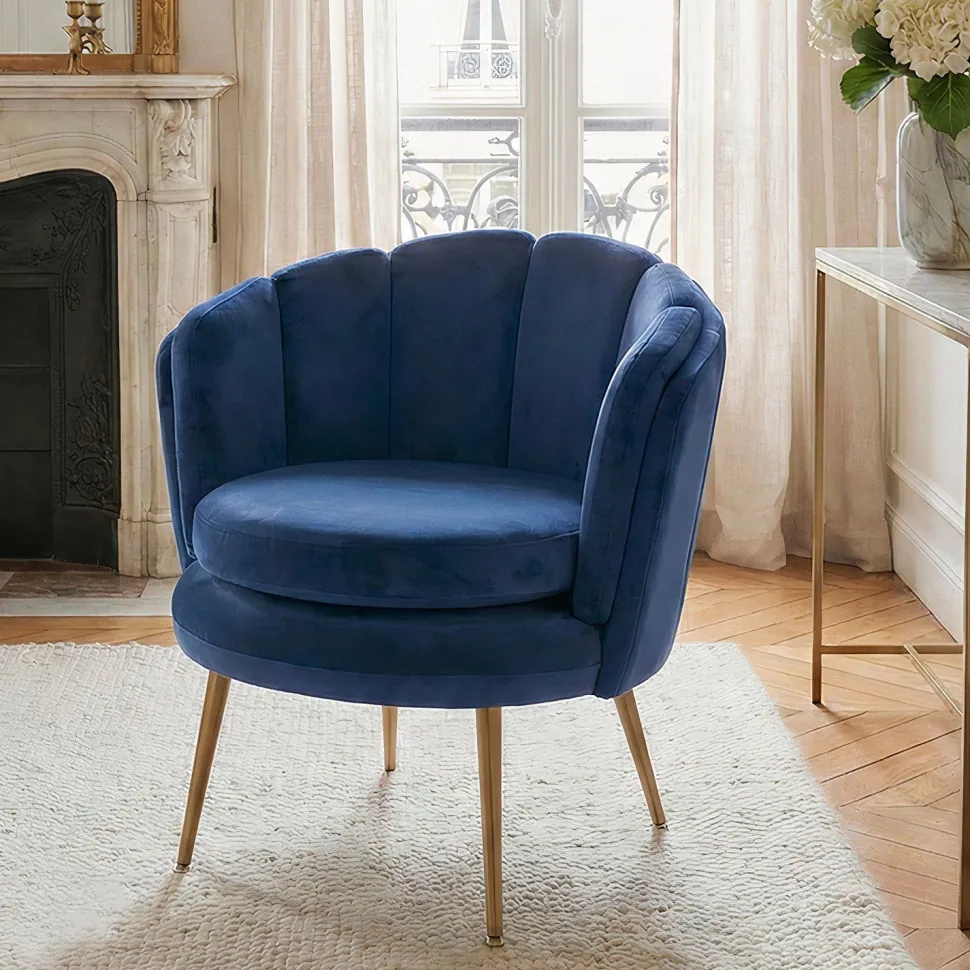 Fauteuil arrondi Brenda Velours Bleu