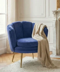 Fauteuil arrondi Brenda Velours Bleu