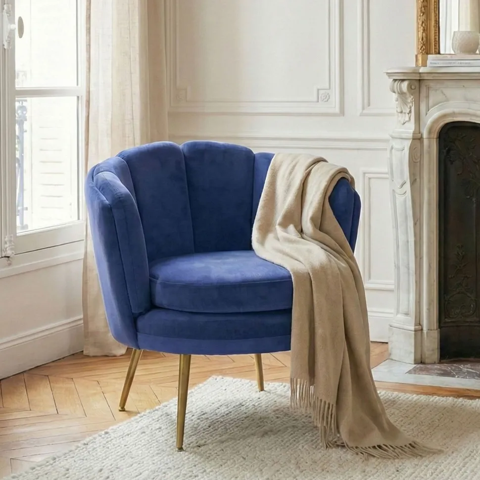 Fauteuil arrondi Brenda Velours Bleu