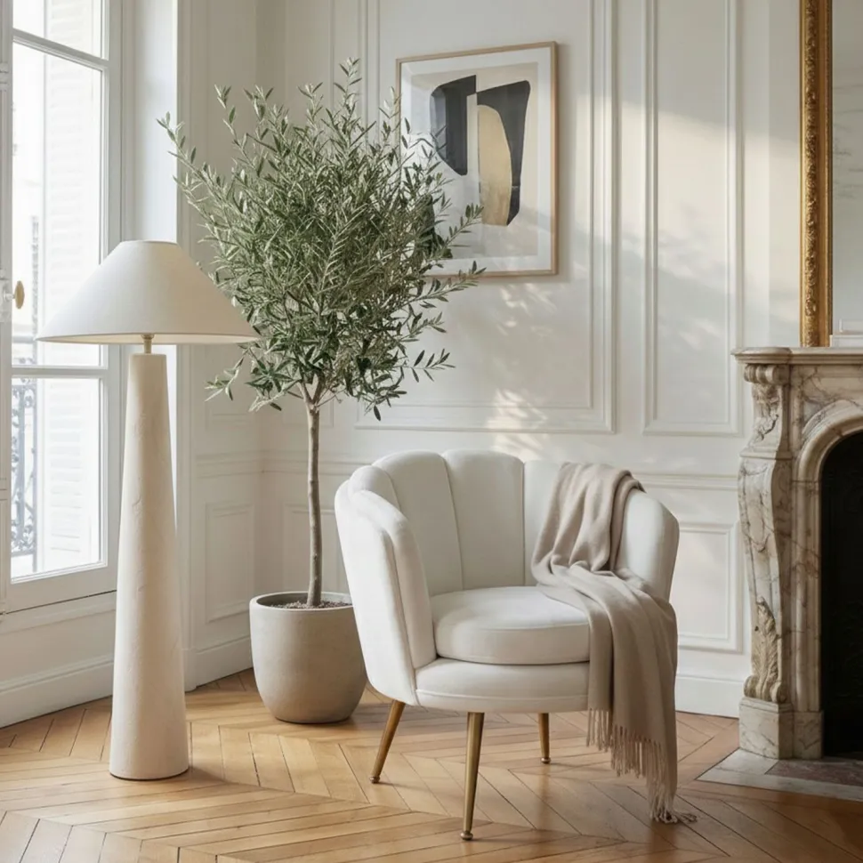 Fauteuil arrondi Brenda Velours Blanc