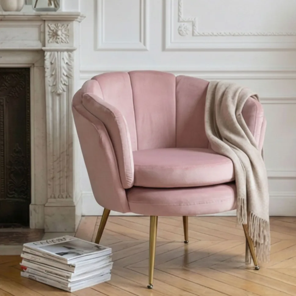 Fauteuil arrondi Brenda Velours Rose