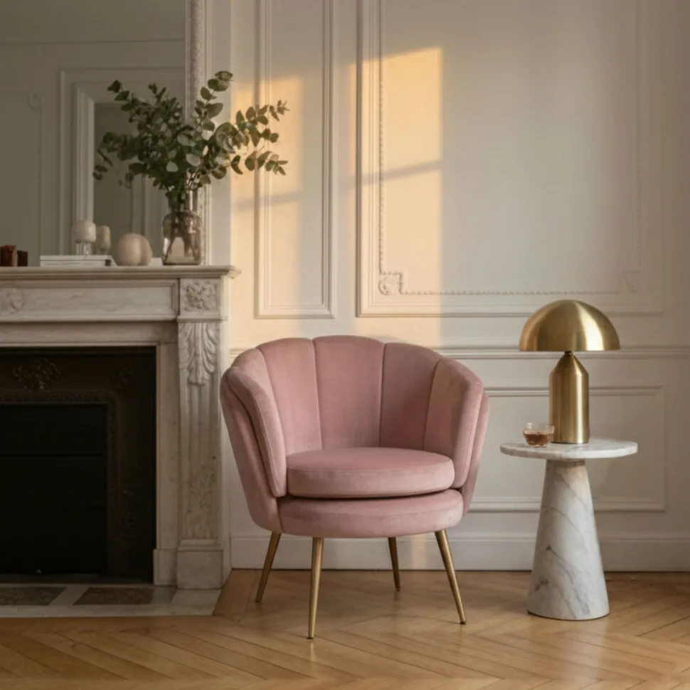 Fauteuil arrondi Brenda Velours Rose