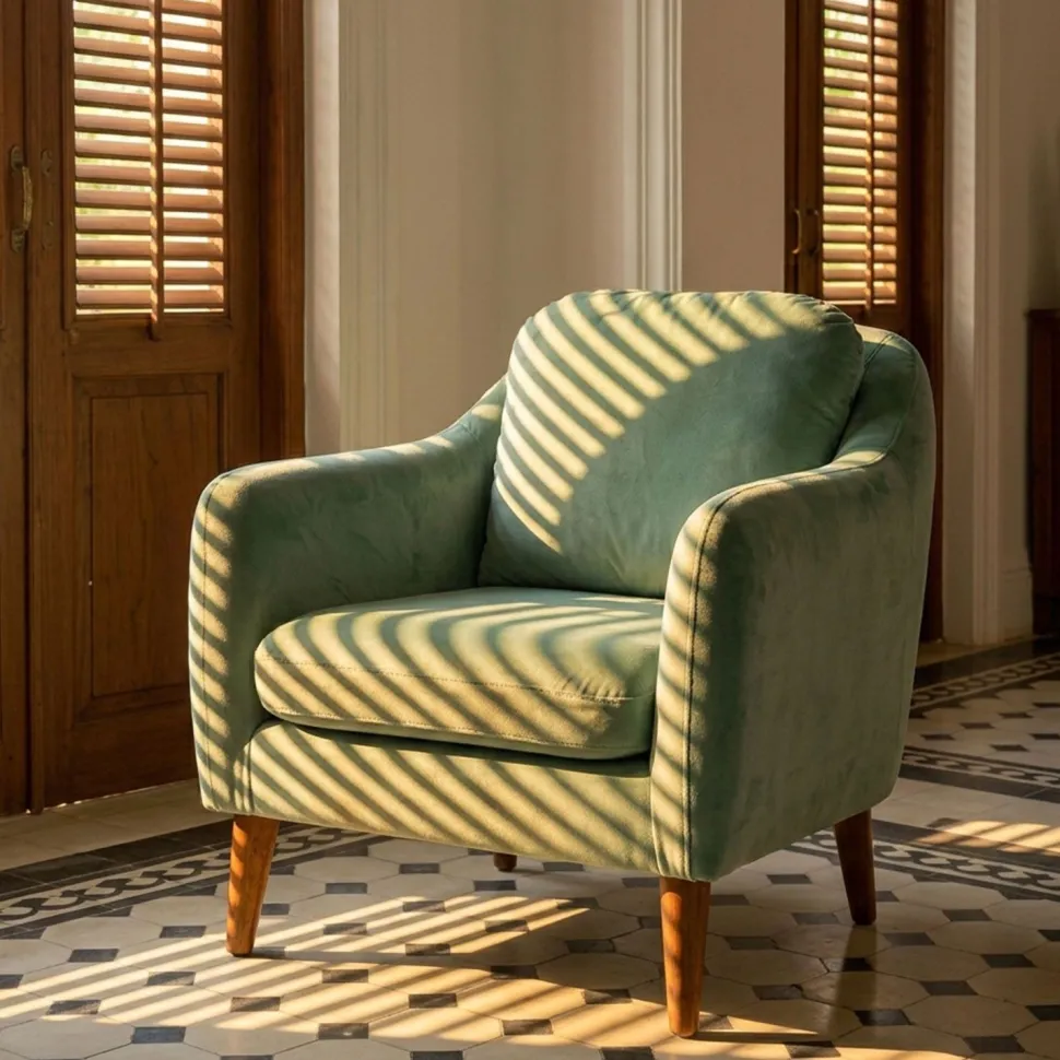 Fauteuil Ashild Pin massif Marron et Tissu vert clair