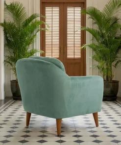 Fauteuil Ashild Pin massif Marron et Tissu vert clair