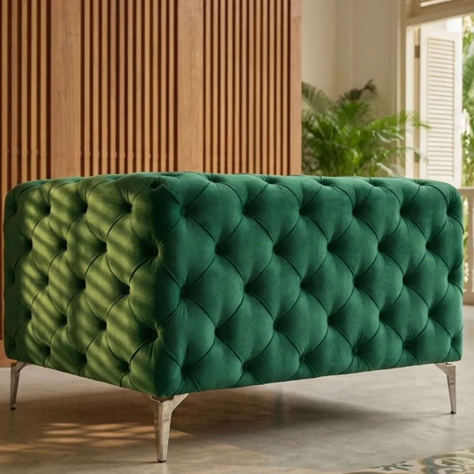 Fauteuil capitonné avec coussin Alykes Velours Vert