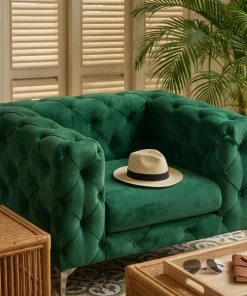 Fauteuil capitonné avec coussin Alykes Velours Vert