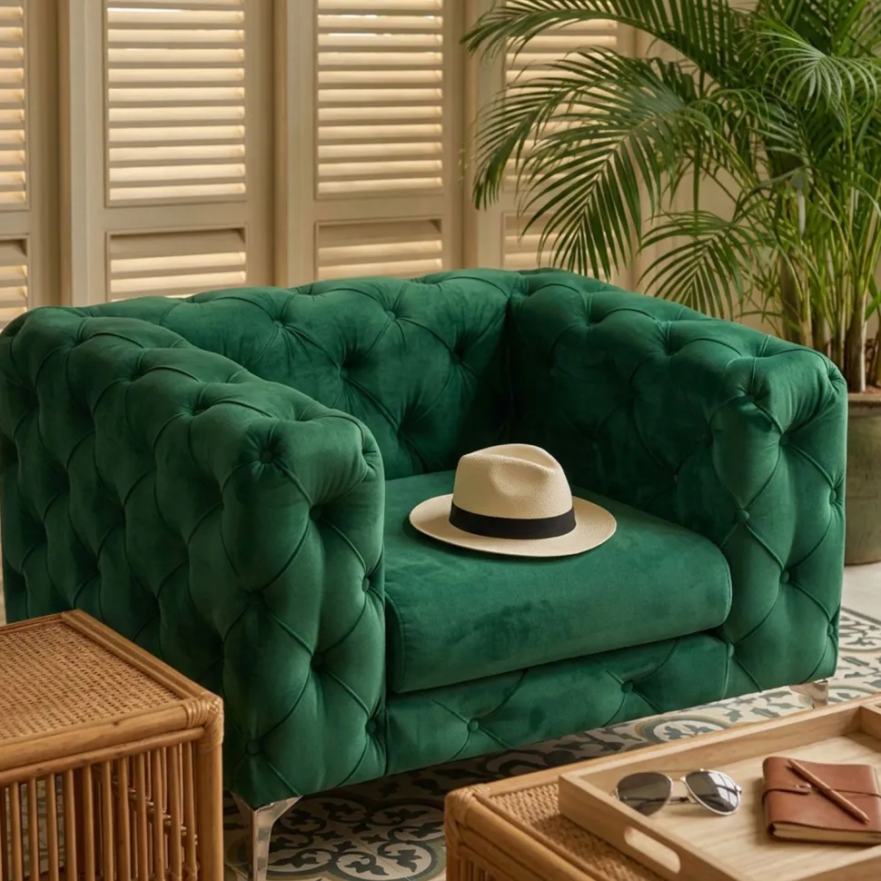 Fauteuil capitonné avec coussin Alykes Velours Vert