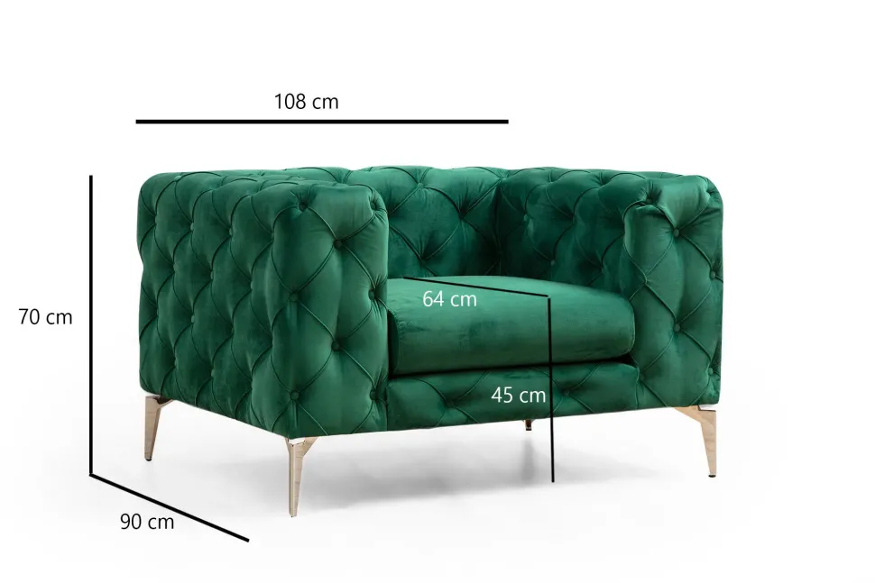 Fauteuil capitonné avec coussin Alykes Velours Vert