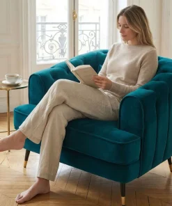 Fauteuil capitonné style boudoir Glams Velours Bleu canard