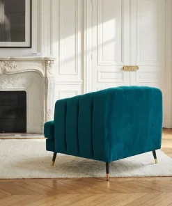 Fauteuil capitonné style boudoir Glams Velours Bleu canard