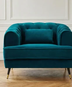 Fauteuil capitonné style boudoir Glams Velours Bleu canard