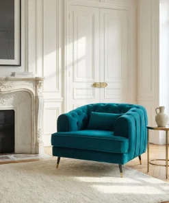 Fauteuil capitonné style boudoir Glams Velours Bleu canard