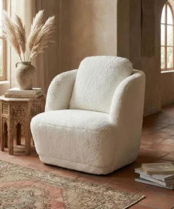 Fauteuil cosy Furdol Tissu Effet peau de mouton Crème