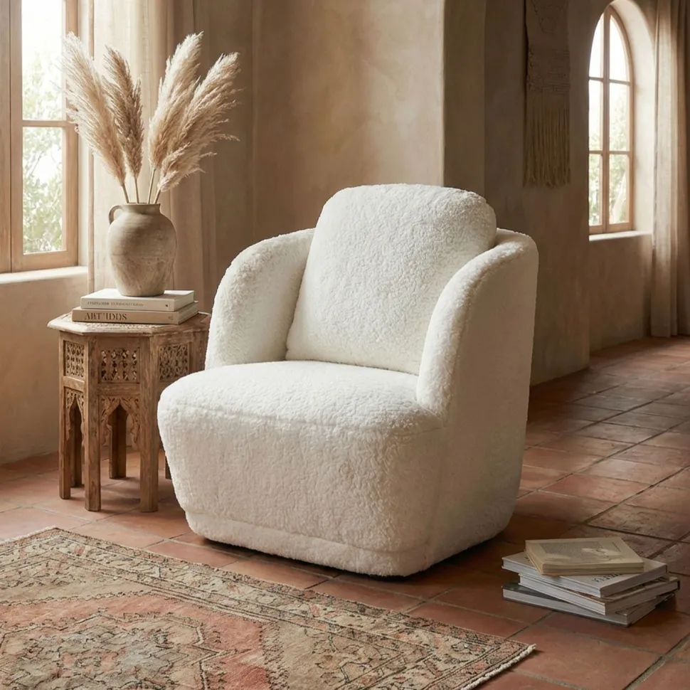 Fauteuil cosy Furdol Tissu Effet peau de mouton Crème