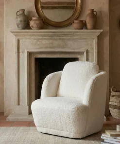 Fauteuil cosy Furdol Tissu Effet peau de mouton Crème