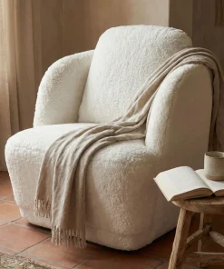 Fauteuil cosy Furdol Tissu Effet peau de mouton Crème