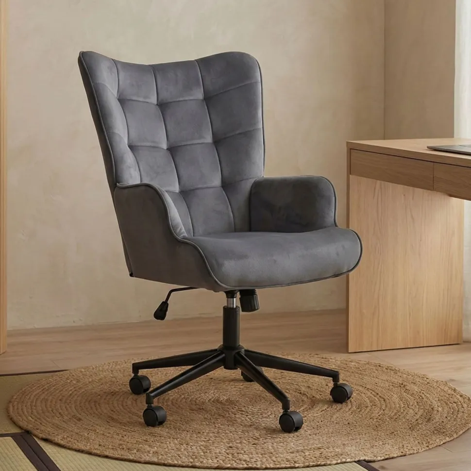 Fauteuil de bureau moderne à haut dossier Florelo Velours Gris