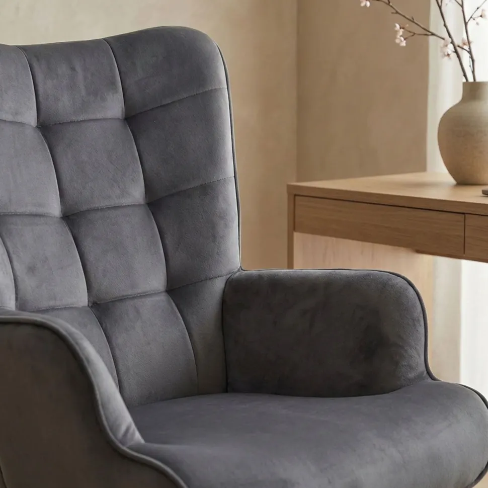 Fauteuil de bureau moderne à haut dossier Florelo Velours Gris