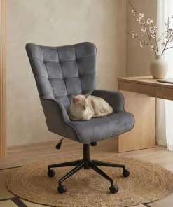 Fauteuil de bureau moderne à haut dossier Florelo Velours Gris