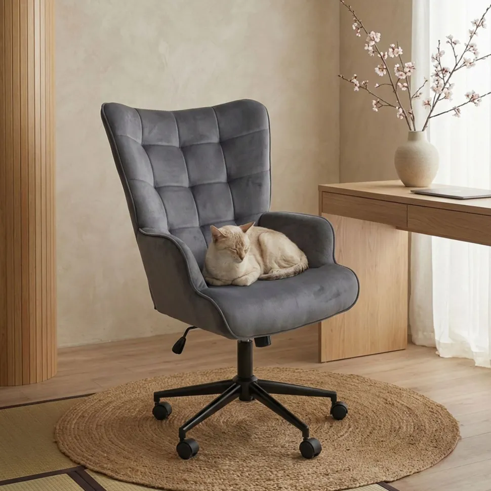 Fauteuil de bureau moderne à haut dossier Florelo Velours Gris