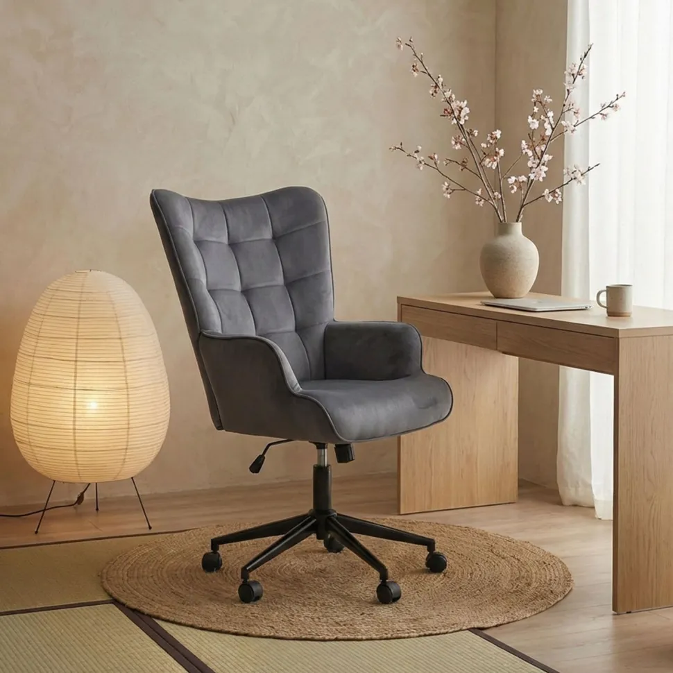 Fauteuil de bureau moderne à haut dossier Florelo Velours Gris