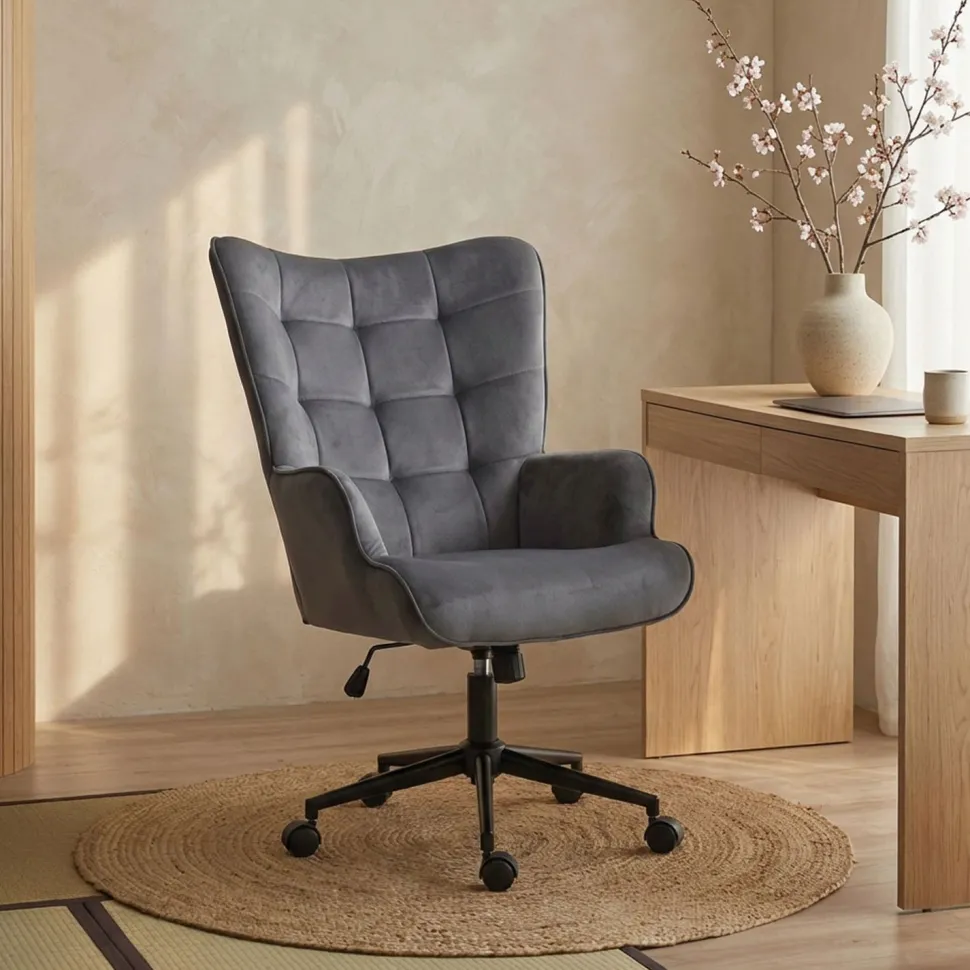 Fauteuil de bureau moderne à haut dossier Florelo Velours Gris
