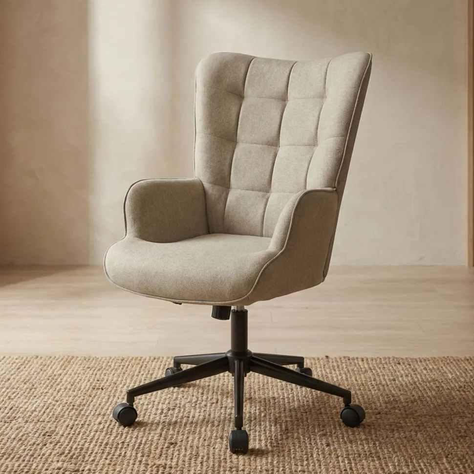 Fauteuil de bureau moderne à haut dossier Florelo Tissu Taupe clair