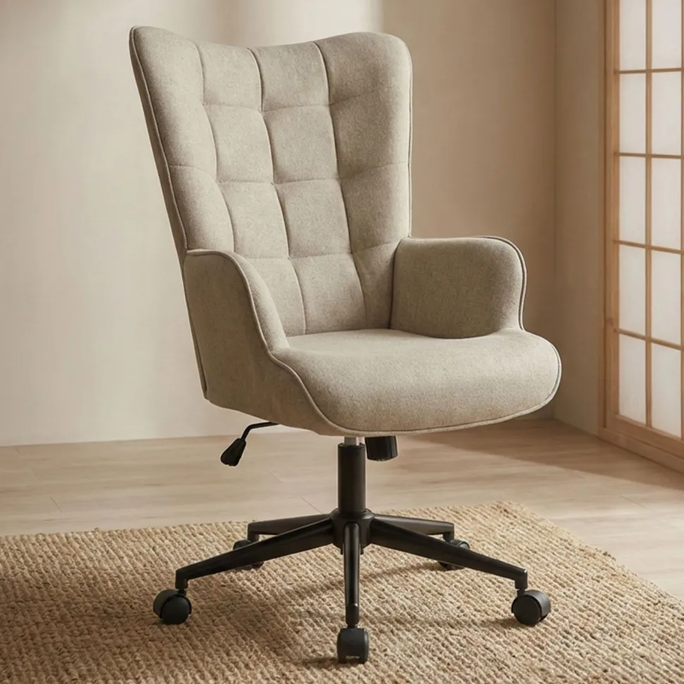 Fauteuil de bureau moderne à haut dossier Florelo Tissu Taupe clair