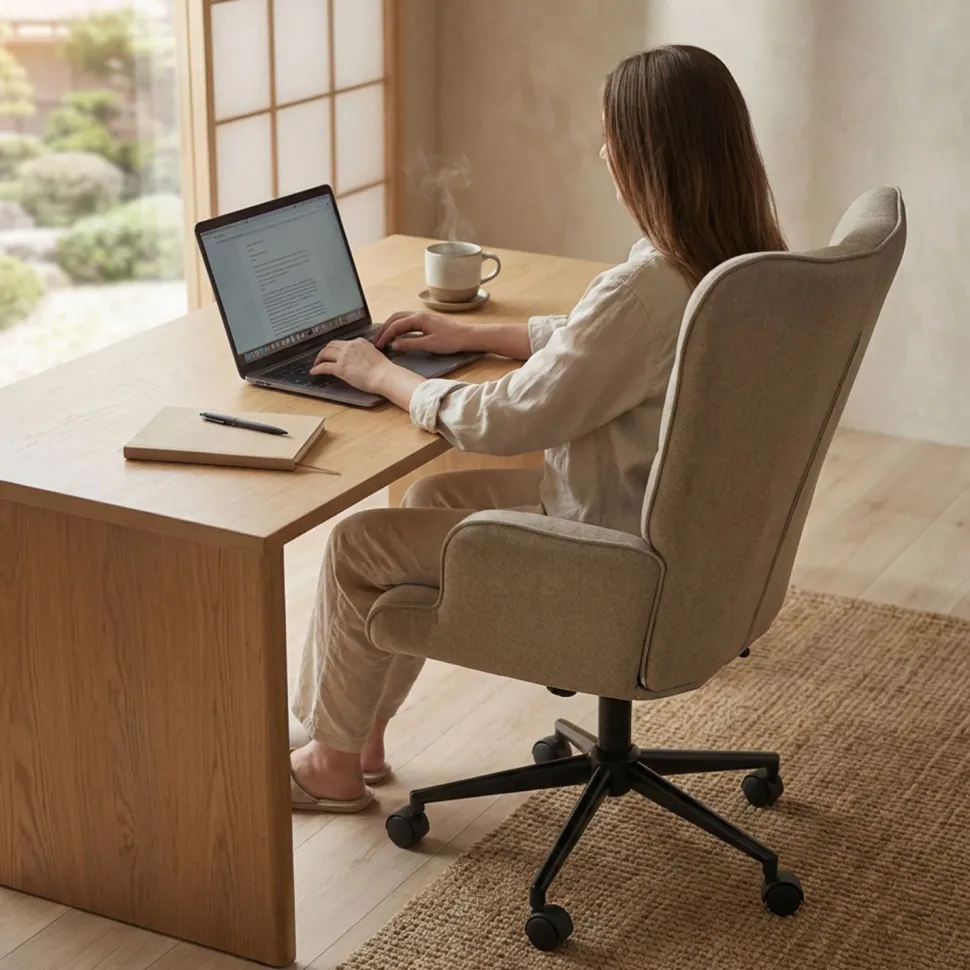 Fauteuil de bureau moderne à haut dossier Florelo Tissu Taupe clair