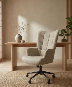 Fauteuil de bureau moderne à haut dossier Florelo Tissu Taupe clair