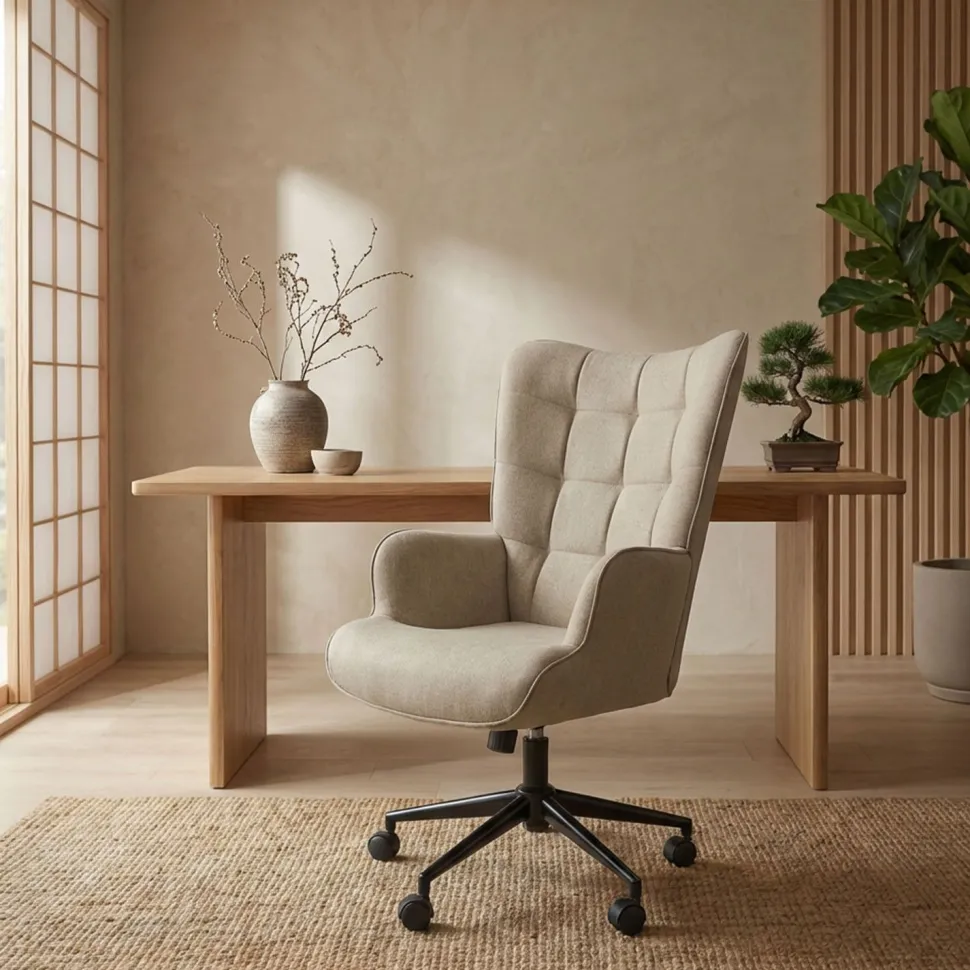 Fauteuil de bureau moderne à haut dossier Florelo Tissu Taupe clair