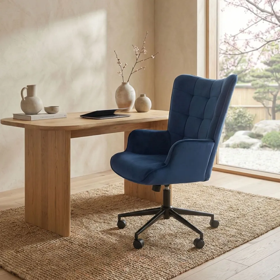 Fauteuil de bureau moderne à haut dossier Florelo Velours Bleu