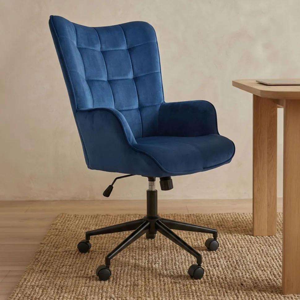 Fauteuil de bureau moderne à haut dossier Florelo Velours Bleu